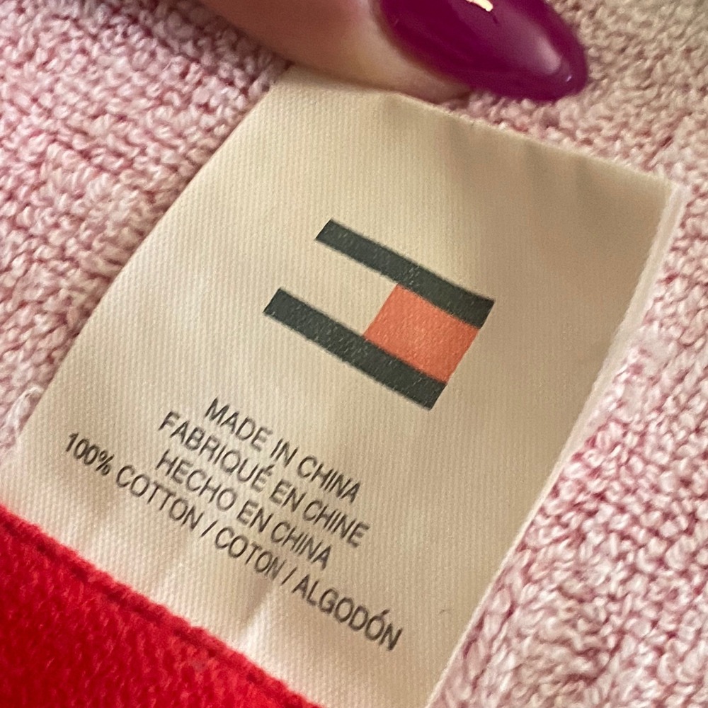 Y2K Tommy Hilfiger Beach Towel White Red Navy Blue Logo Print 100% Cotton - Picture 3 of 6